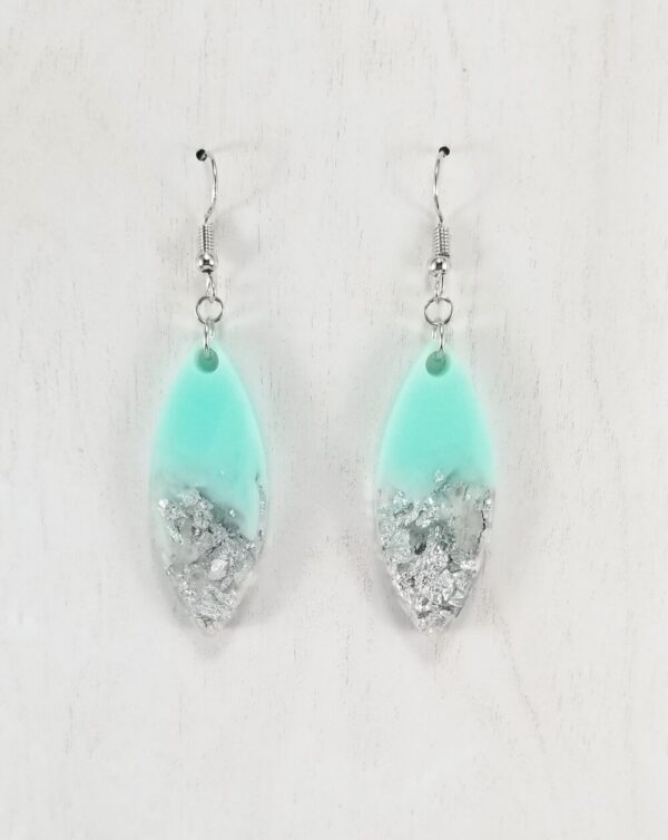 Mint Green and Silver Leaf Earrings