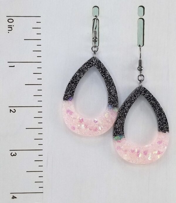 Black and Pink Open Tear Drop Earrings