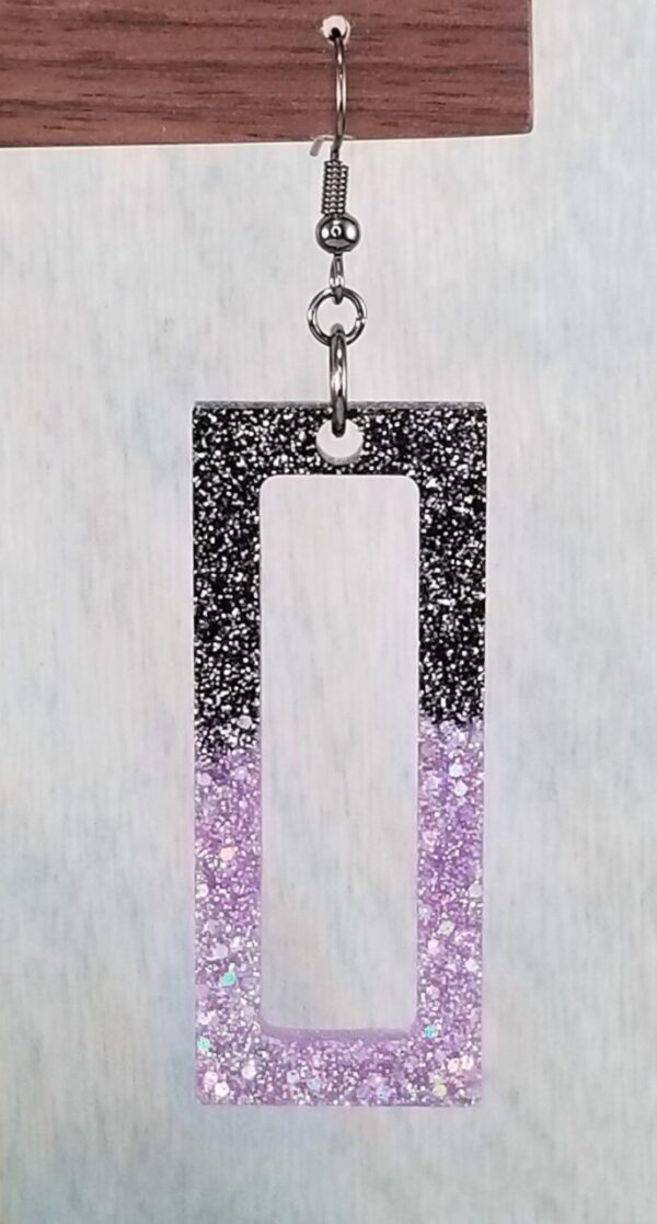 Black and Purple Open Rectangle Earrings