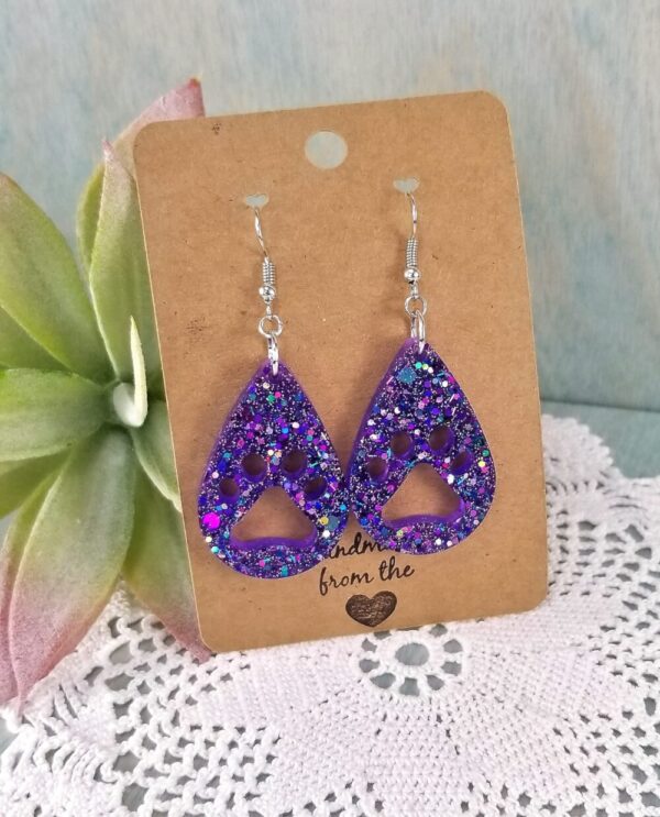 Purple Paw Print Glitter Earrings