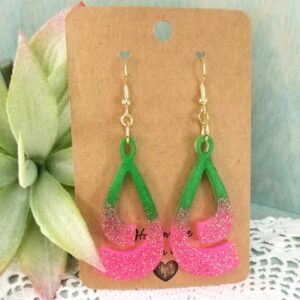Pink and Lime Green Glitter Earrings