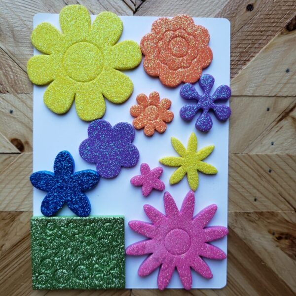 Glittery Flowers and Circles Themed Foam Sticker Set