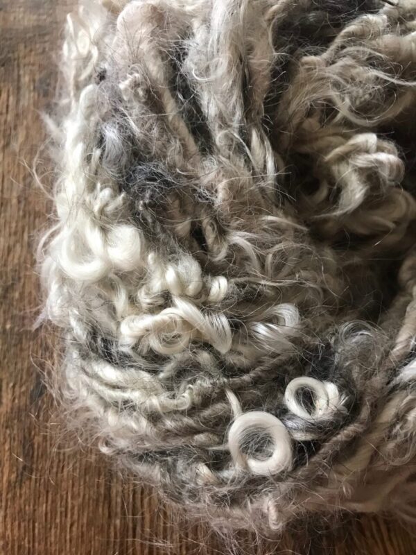 Mohair yarn, undyed natural grey and white, 42 yards