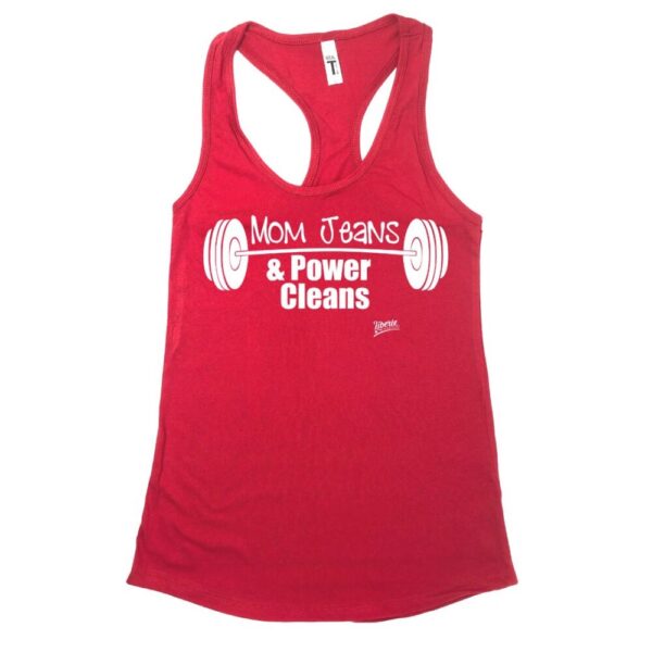 Mom Jeans & Power Cleans Racerback Tank