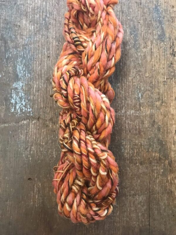 Butterscotch – wrapped five ply handspun yarn, 20 yards
