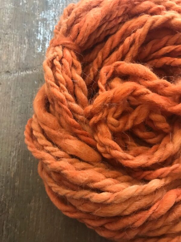 Orange alpaca yarn, 20 yards handspun bulky two ply