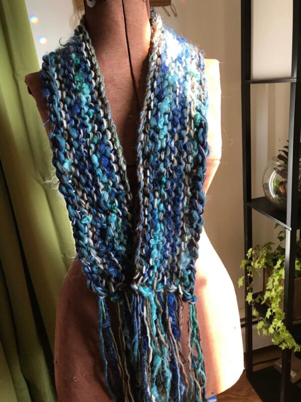 Blue Skies Ahead, handknit scarf