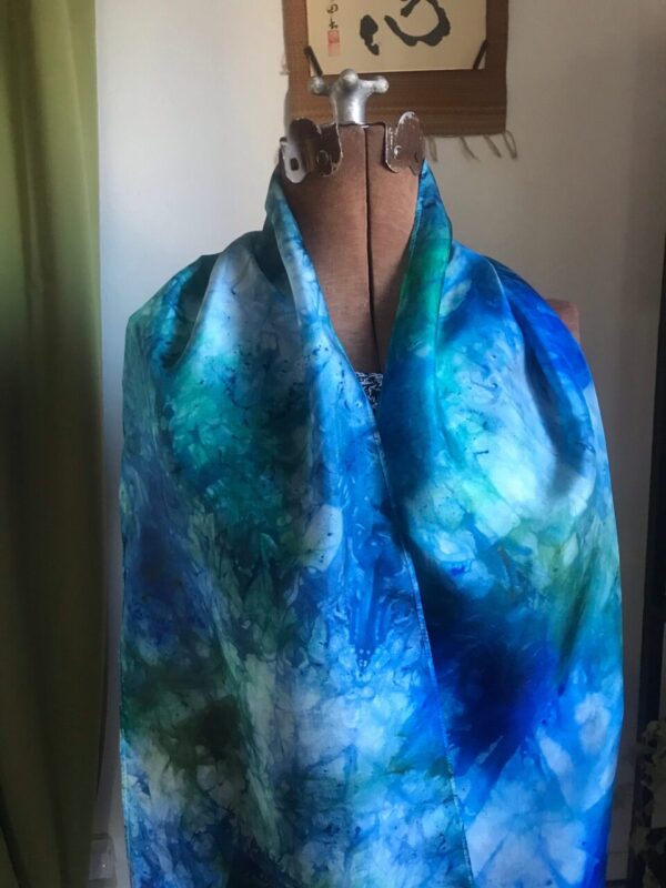 Bottom of the Deep Blue Sea hand dyed silk scarf