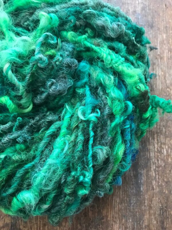 Viridescent Lincoln wool locks yarn, 20 yards