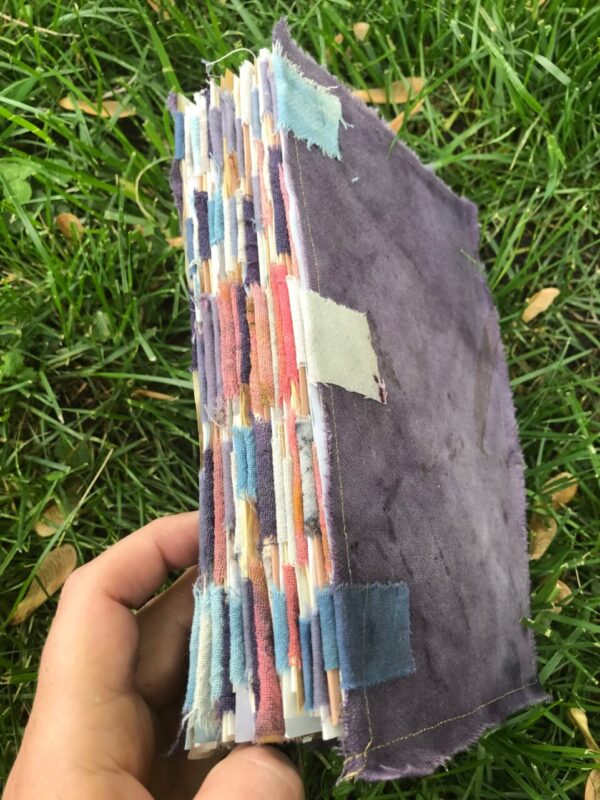 Tab-bound ecoprinted art journal, 80 pages, purple cover, natural dyes and upcycled materials