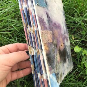 Tab-bound ecoprinted art journal, 80 pages, multicolored cover, natural dyes and upcycled materials