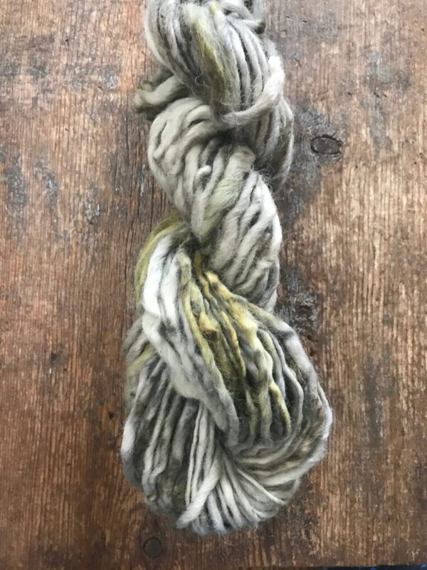 Black walnut leaf  and iron naturally bundle dyed handspun yarn, 20 yards