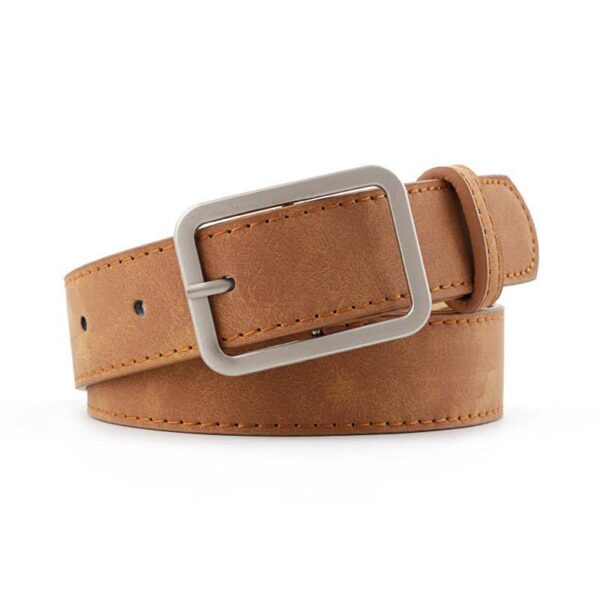 Square Button Leather Blet – Brown