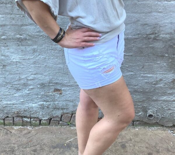 White Distressed High-waisted Denim Shorts