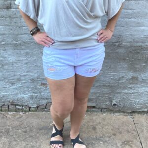 White Distressed High-waisted Denim Shorts