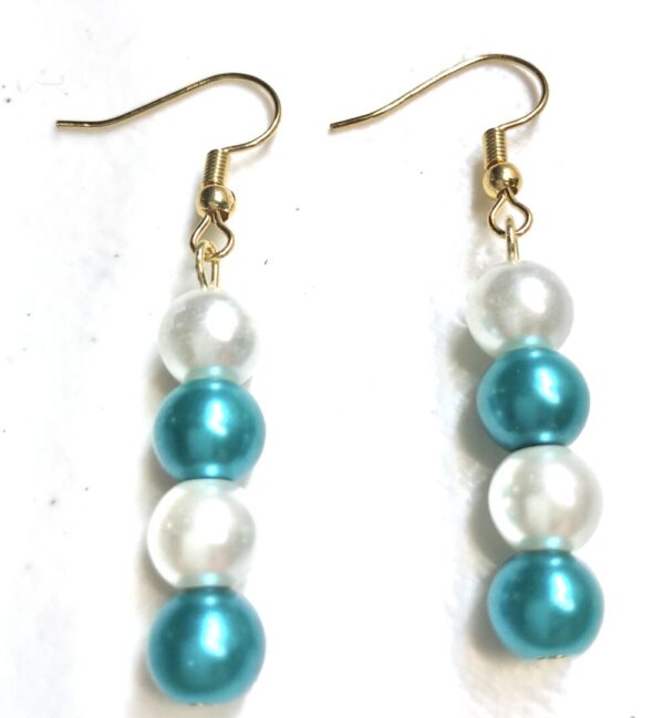 Handmade teal & white earrings