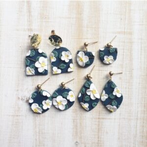 Navy and White Floral Earrings
