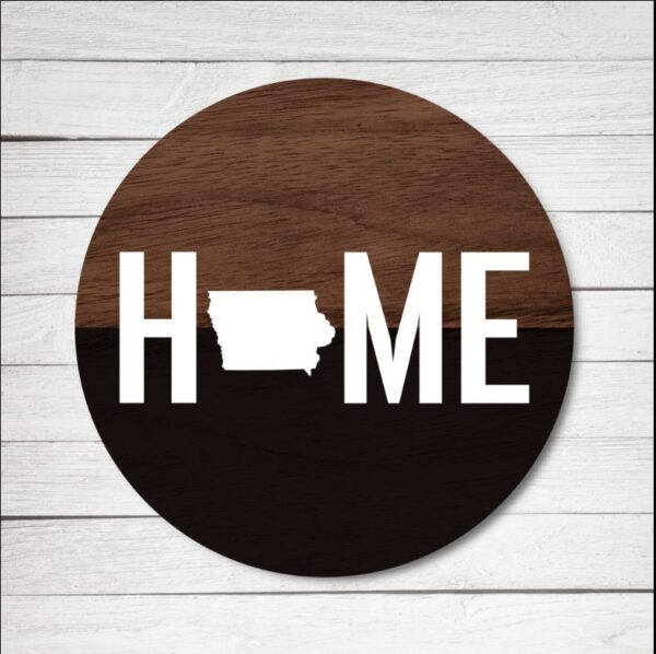 Iowa Home State Wood And Black Circle – Kendrick Home Wood Sign