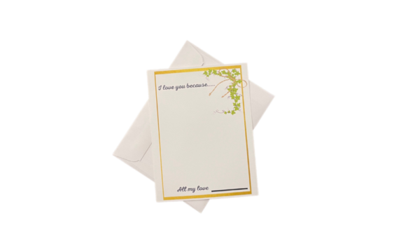 I love you because…..note card