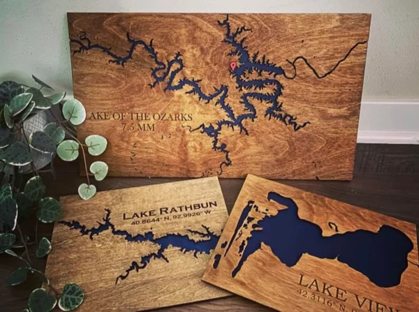 10×17 Laser Engraved Lake Map