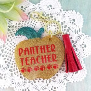 Panther Teacher Apple Key Chain with Tassel