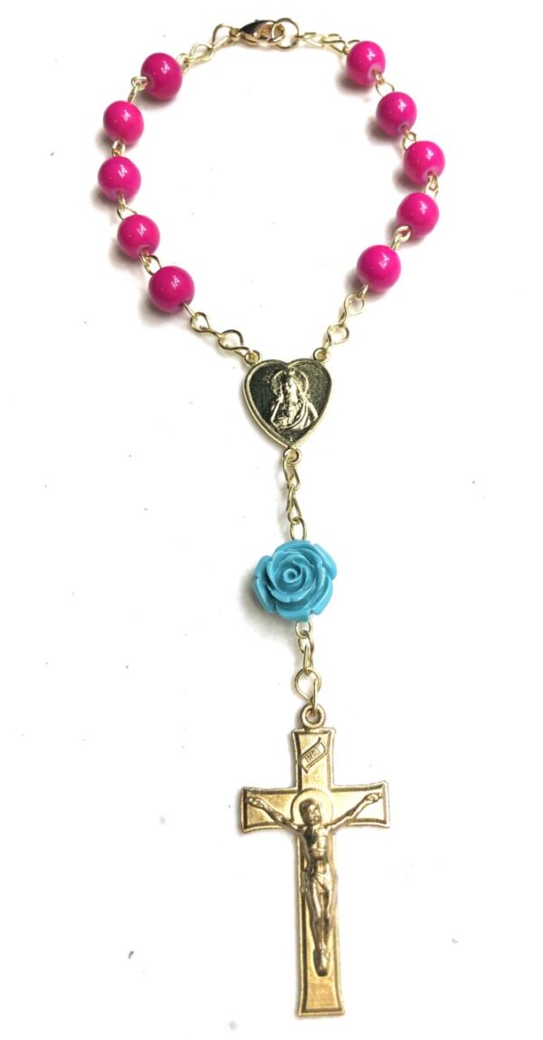 Handmade pink & teal car rosary