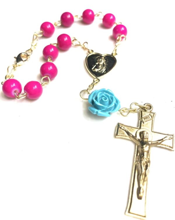 Handmade pink & teal car rosary
