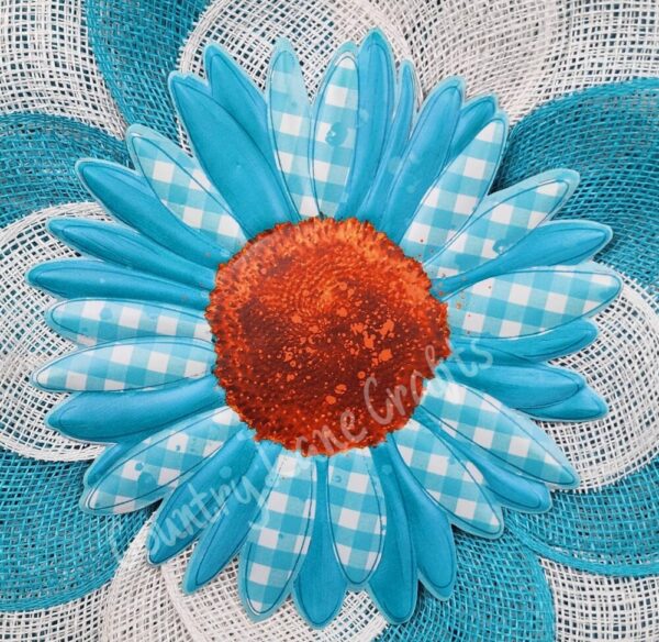 Turquoise Blue Daisy Flower Shaped Front Door Décor Wreath