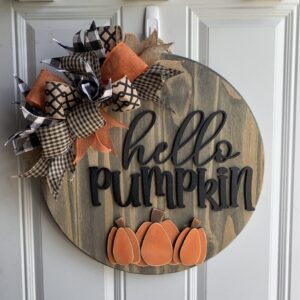 Hello Pumpkin Wooden Door Hanger