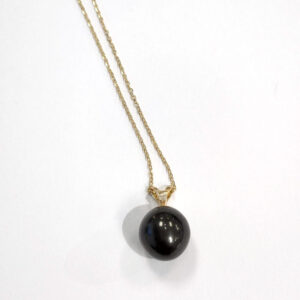 Black Pearl Necklace With Tiny Diamond Accent in 14K Gold