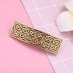 Celtic Knot Barrette in Square Shape and Antiqued Gold Tone Finish