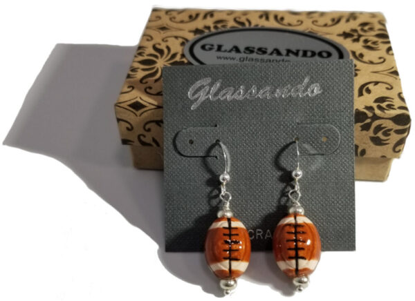 Football earrings- Handmade From Ceramic Beads and Sterling Silver