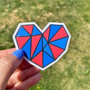 Red and Blue Geometric Heart Sticker Decal