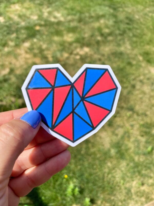 Red and Blue Geometric Heart Sticker Decal