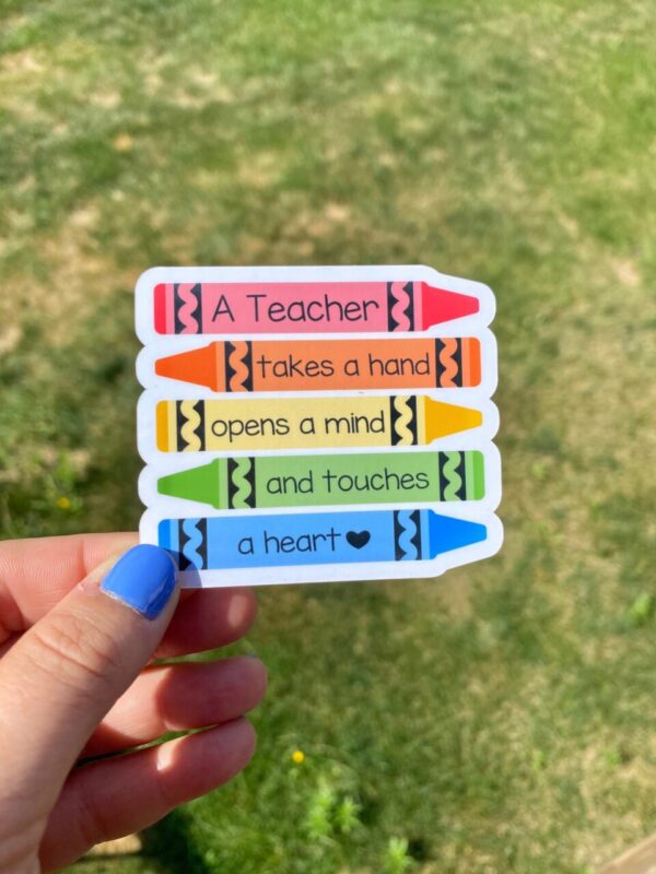 A Teacher takes a hand, opens and mind and touches a heart Sticker Decal