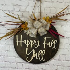 Happy Fall Y’all Front Door Sign | Fall Front Door Decor | Round Door Sign | Door Hanger | Fall Decor