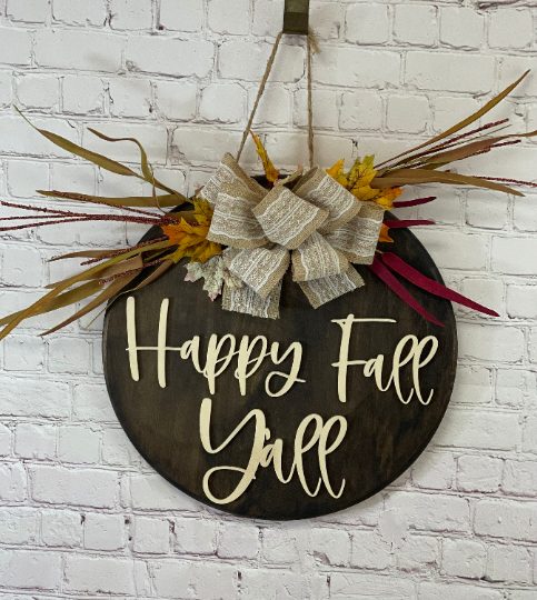 Happy Fall Y’all Front Door Sign | Fall Front Door Decor | Round Door Sign | Door Hanger | Fall Decor