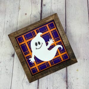 Ghost Plaid Halloween Farmhouse Sign