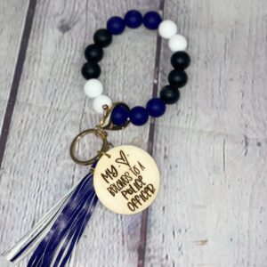 Personalized My Heart Belongs to A Police Officer Beaded Wristlet Keychain