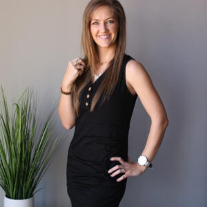 Black Button V-Neck Ruched • S