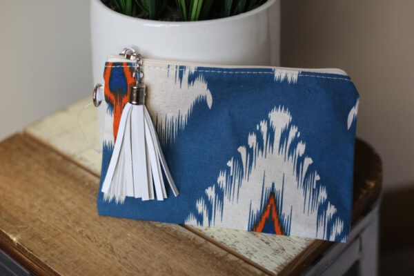 Navy Aztec Faux Leather Tassel Wristlet Clutch