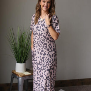 Leopard V-Neck Maxi Dress With Pockets