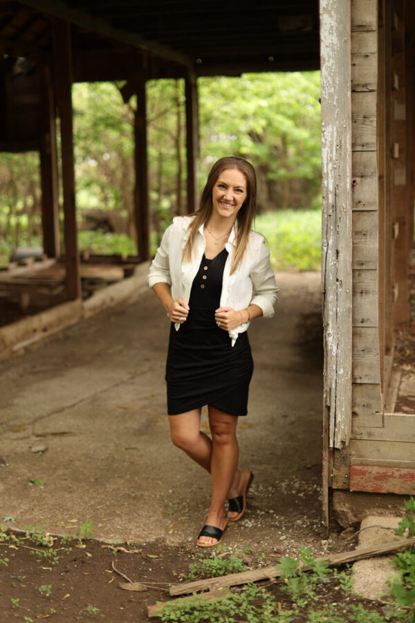 Black Button V-Neck Ruched • S or M