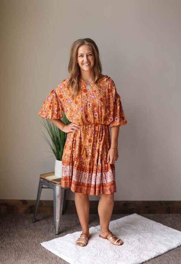 Camel Boho Floral Print Midi Dress • S-L