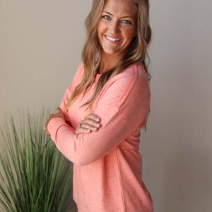 Coral Split Neck Pullover Long Sleeve Top • S