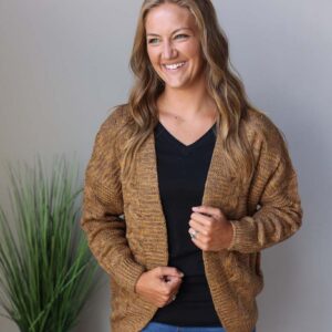 Brown Chunky Cable Knit Open Front Cardigan • S-2XL PLUS
