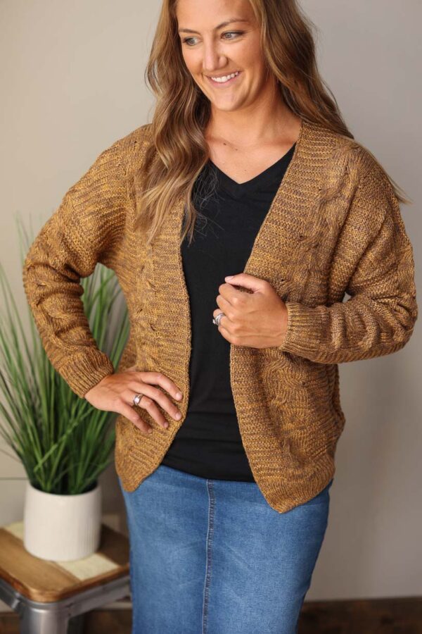 Brown Chunky Cable Knit Open Front • S, L, XL