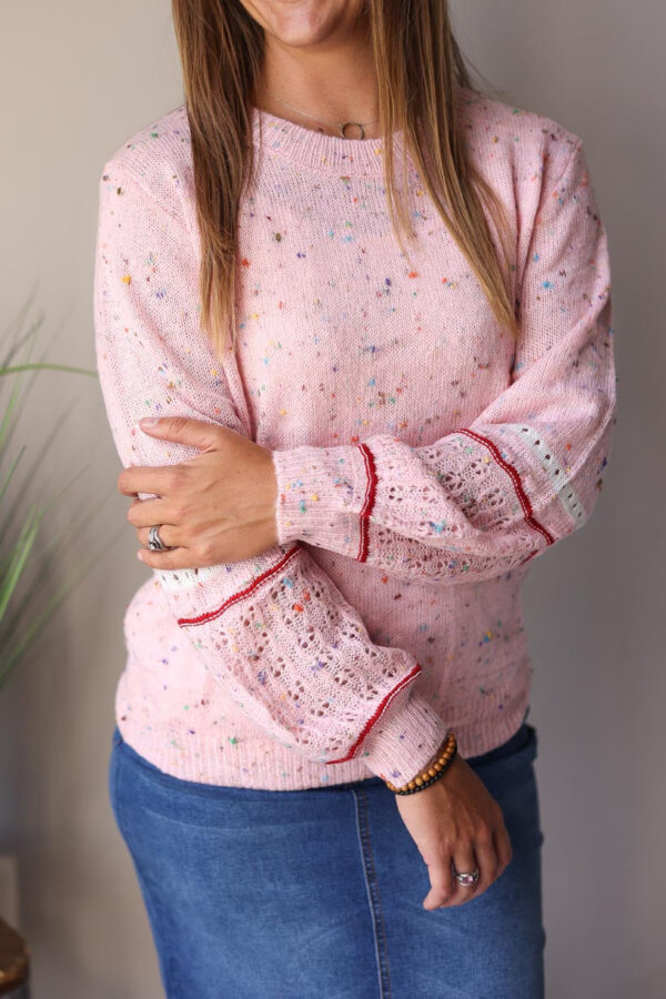 Pretty in Pink Confetti Pattern Sleeve Sweater • S