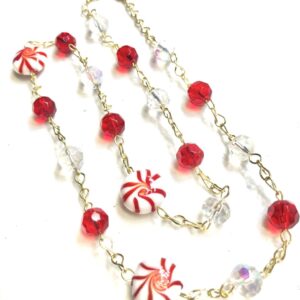 Handmade Glass Candy Cane Christmas Necklace