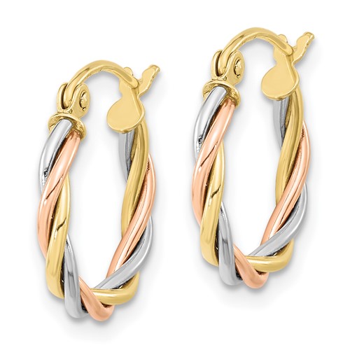10K Tri-Color Gold Petite Hoop Earrings – 2.5 MM by 14 MM